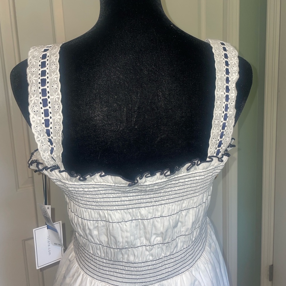 1.STATE Topstiched Smocked Bodice Maxi Dress Ultra White - XL NWT - Picture 6 of 8
